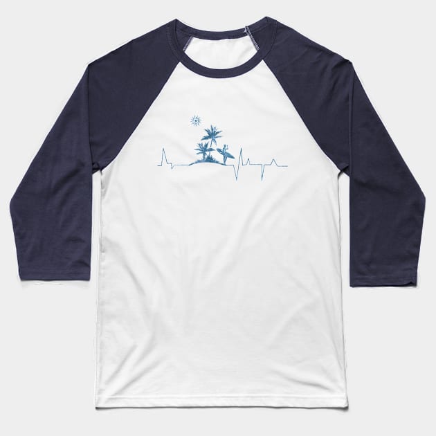 Surfer Surf Check Heartbeat Blue Baseball T-Shirt by Coumenole Design